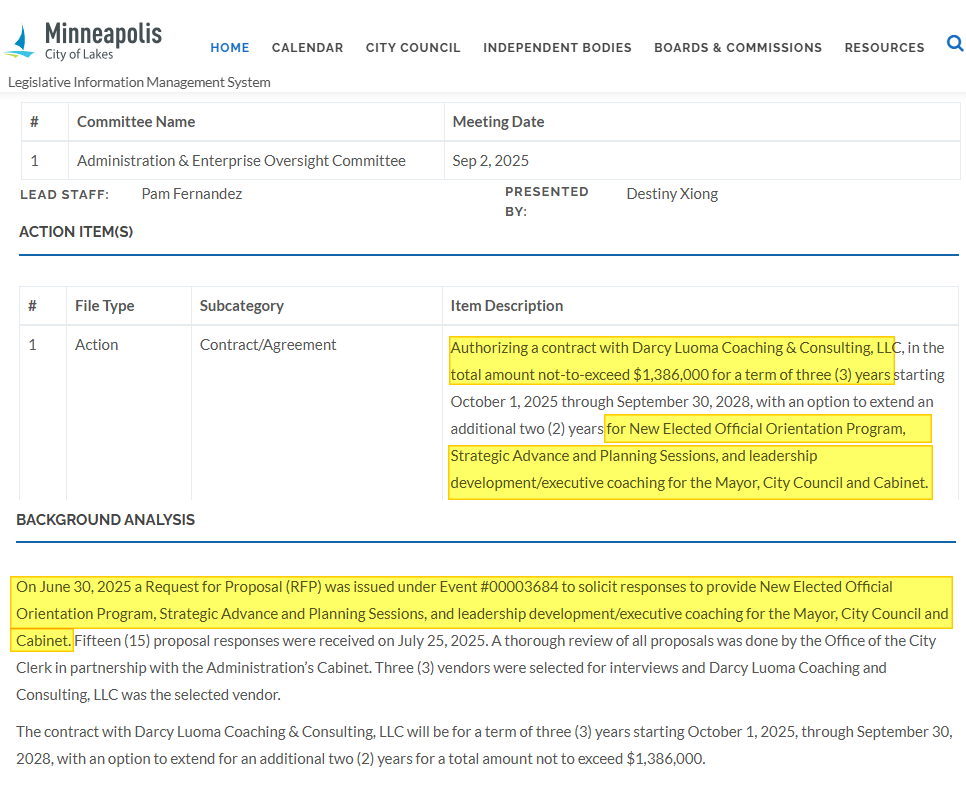 How much did your Minneapolis taxes go up this year? How much are they slated to go up next year, and the year after that?

The City Council is set to approve a $1.3M+ contract for an outside agency to give "orientation" to newly elected officials.

Shouldn't they know how it