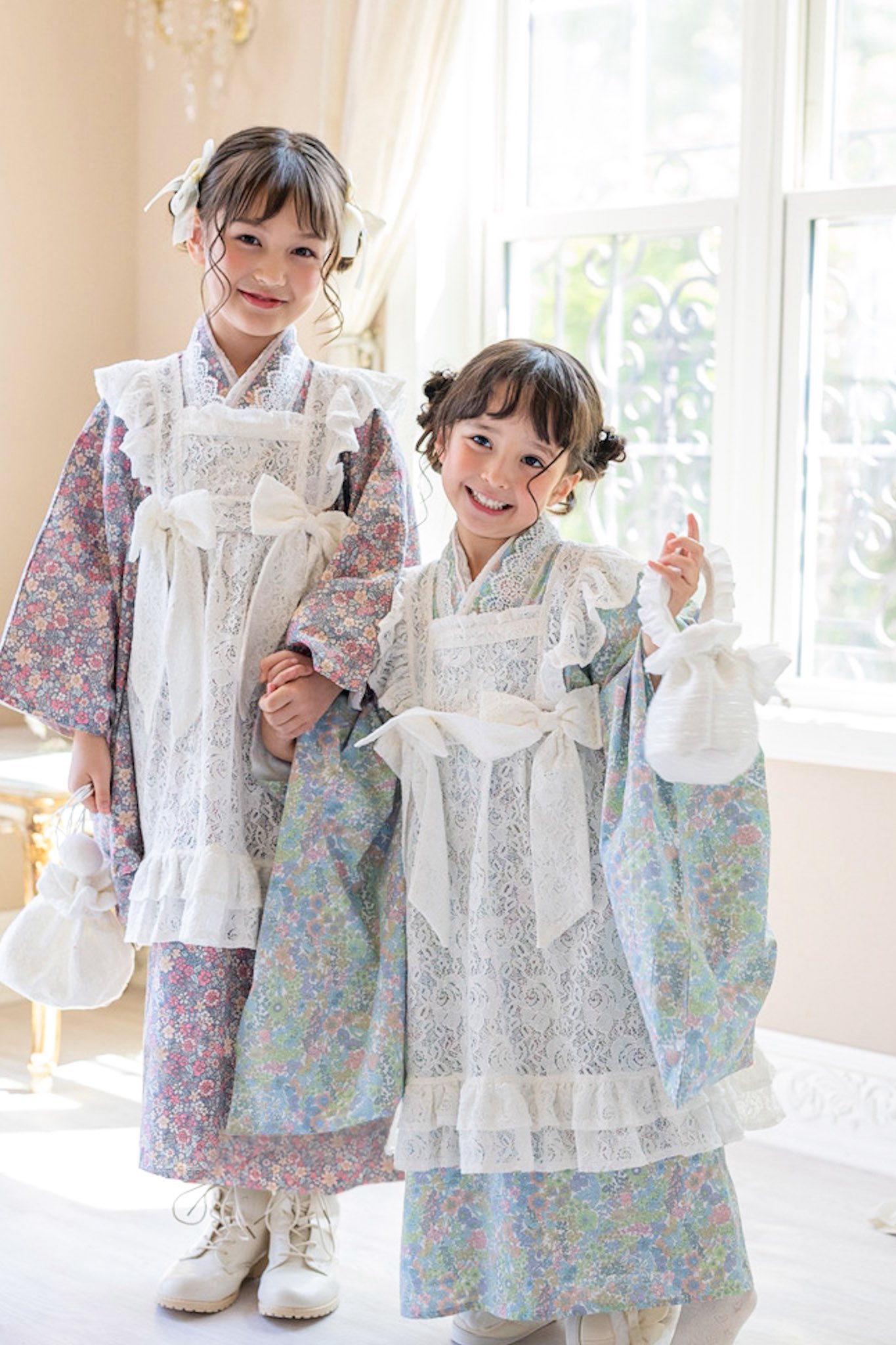 七五三着物セットCatherine Cottage 花柄着物風ワンピセット Catherine Cottage 着物 七五三 フラワーレース着物ワンピ＆被布