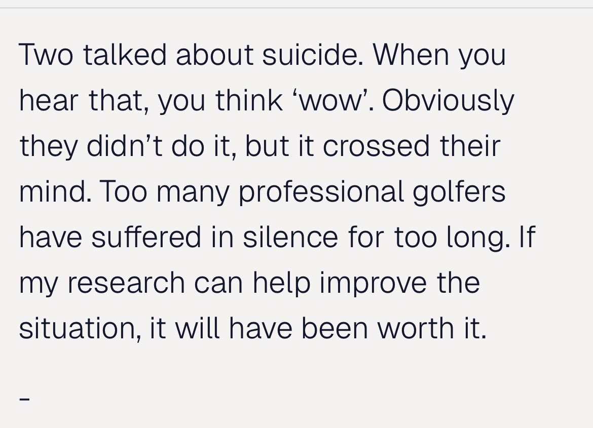 Niklas Virta (@niklasvirta) on Twitter photo pga.info/discover/lates…
Too many golfers goes through major mental issues by themselfs. A presentation of <a href="/IanPeekCoaching/">Dr Ian Peek</a> opened my eyes.
Player and their team should always build a plan for after golf years.
Who Am I outside of golf? Read Ians article ⬆️ pga.info/discover/lates…
Too many golfers goes through major mental issues by themselfs. A presentation of <a href="/IanPeekCoaching/">Dr Ian Peek</a> opened my eyes.
Player and their team should always build a plan for after golf years.
Who Am I outside of golf? Read Ians article ⬆️