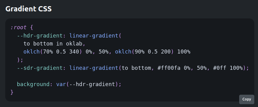 anatudor's tweet photo. @argyleink Same goes for `to bottom` - it's the default direction, this gradient is just:
```
linear-gradient(#ff00fa, #0ff)
``` https://t.co/KNJpzoUZWy