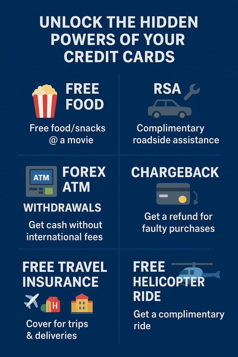 FinPaal's tweet image. 6 Not Well-Known Perks Offered by Credit Cards 💳✨
🔎 Your credit card hides perks you probably never used.
❌ Not lounge access.
❌ Not movie BOGO.
💰 I’m talking about benefits worth thousands -  and most of them are free 👇
Presenting Day 16 with FinPal