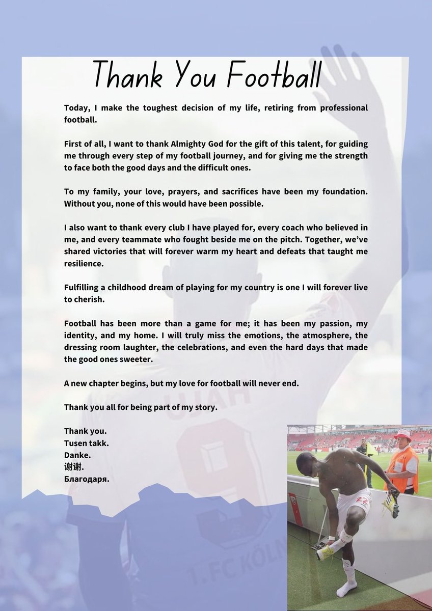 THANK YOU FOOTBALL 

Thank you FC Abuja
Thank you <a href="/WarriWolve/">Warri Wolves FC</a>
Thank you <a href="/LillestromSK/">Lillestrøm SK</a>
Thank you <a href="/1FSVMainz05/">1. FSV Mainz 05</a> 
Thank you <a href="/fckoeln/">1. FC Köln</a>
Thank you <a href="/werderbremen/">SV Werder Bremen</a>
Thank you @Liaoning
Thank you <a href="/fcunion/">1. FC Union Berlin</a>
Thank you <a href="/EintrachtBSNews/">Eintracht BS</a>
Thank you <a href="/botev_plovdiv/">Botev Plovdiv</a>