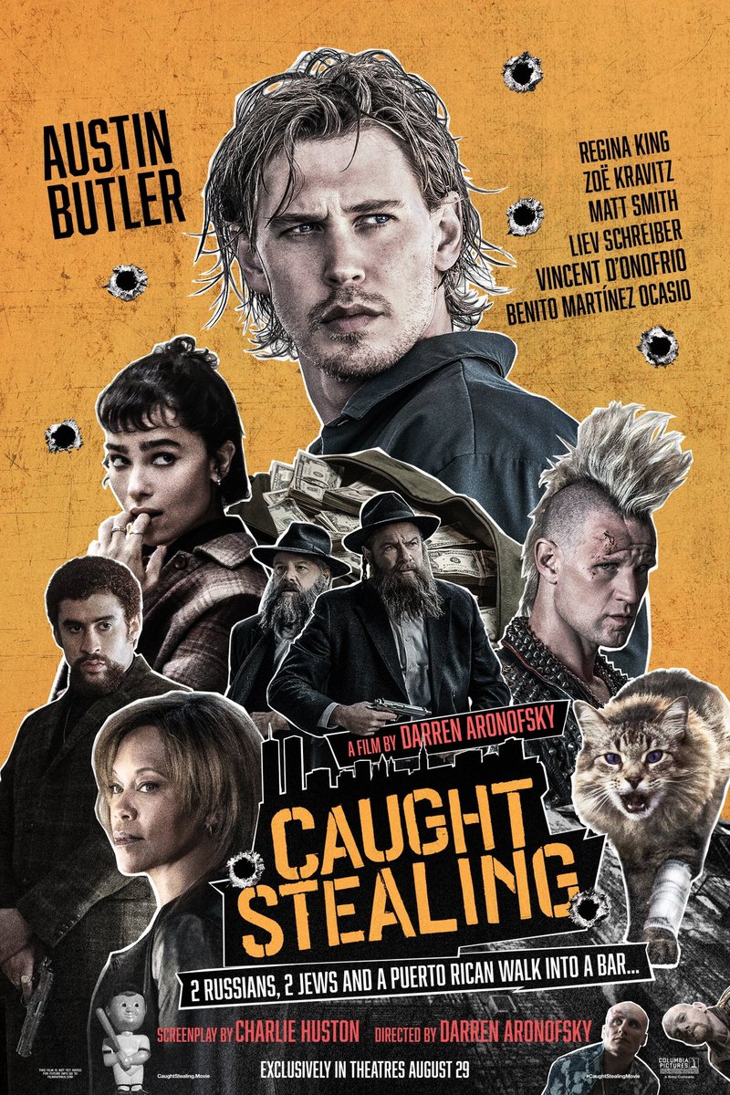 #CaughtStealing caught me by surprise! There’s so much to see here. The problems for the characters keep getting worse &amp; worse. It was making me antsy! Aronofsky gives us interesting characters plus the cool  90s NY backdrop. 
You’ll come for Austin Butler &amp; stay for the cat.