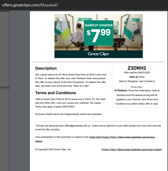 $8.99 Great Clips Online Coupons May 2026 tweet media