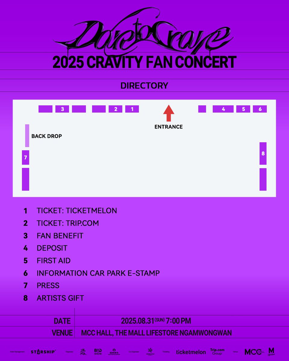 📢  ประกาศกำหนดการ แผนผังบริเวณหน้างานและ
กฏข้อบังคับในการเข้าร่วมงาน "Dare to Crave" 2025 CRAVITY FAN CONCERT in Bangkok  ที่ MCC Hall เดอะมอลล์ไลฟ์สโตร์ งามวงศ์วาน  

รายละเอียดการแสดง
📅 วันอาทิตย์ที่ 31 สิงหาคม 2568
🕕 เวลา 19:00 น.
📍 สถานที่ MCC Hall, The Mall Lifestore