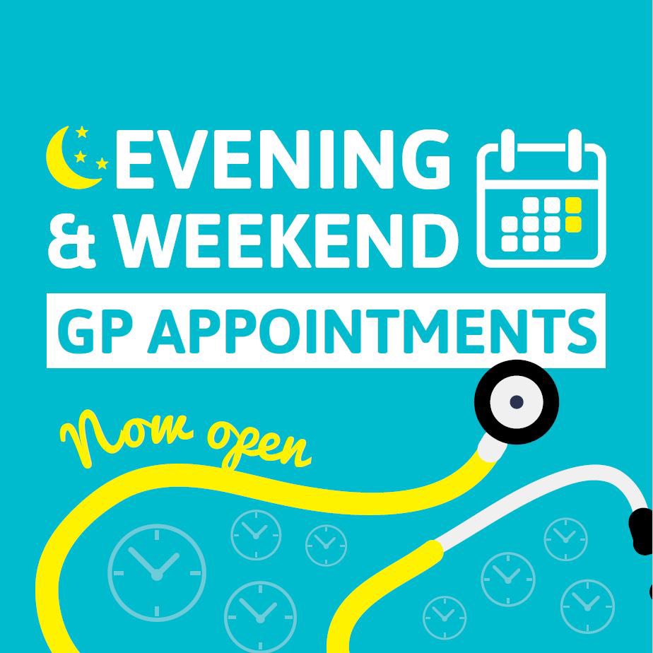 We have evening and weekend appointments available with local GPs. Contact your usual practice to book an appointment at a time that fits round education, work or family time. GPs, Nurse, Physio and Phlebotomy appointments available to Tolson PCN Practices in Huddersfield.