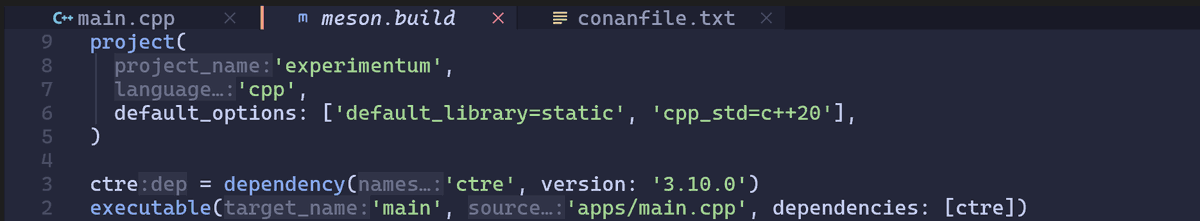 This example was built with Meson.

Apart from the usual project() + executable(), adding CTRE is as simple as: