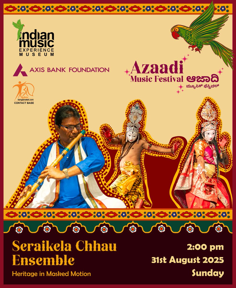 Vibrant masks, myth &amp; rhythm! Witness Guru Kush Kumar Karua &amp; ensemble in a powerful Seraikela Chhau performance at #AzaadiMusicFestival.

indianmusicexperience.org/azaadi-music-f…
.
.
#SeraikelaChhau #Performance #IndianMusicExperience #FreedomThroughMusic