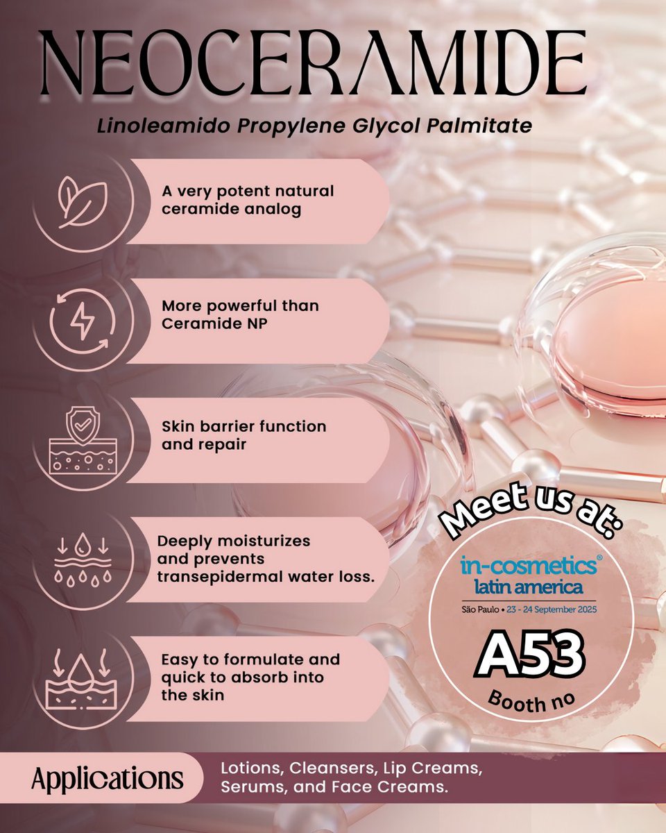 KumarOrganic's tweet image. 🌟 Unlock advanced skincare with Neoceramide – a ceramide analogue for hydration, repair &amp;amp; anti-aging! 💧✨
📍 Visit us at in-cosmetics Latin America, Booth A53
 Sept 23 &amp;amp; 24
#Neoceramide #InCosmetics #SkinCareInnovation #KOPL