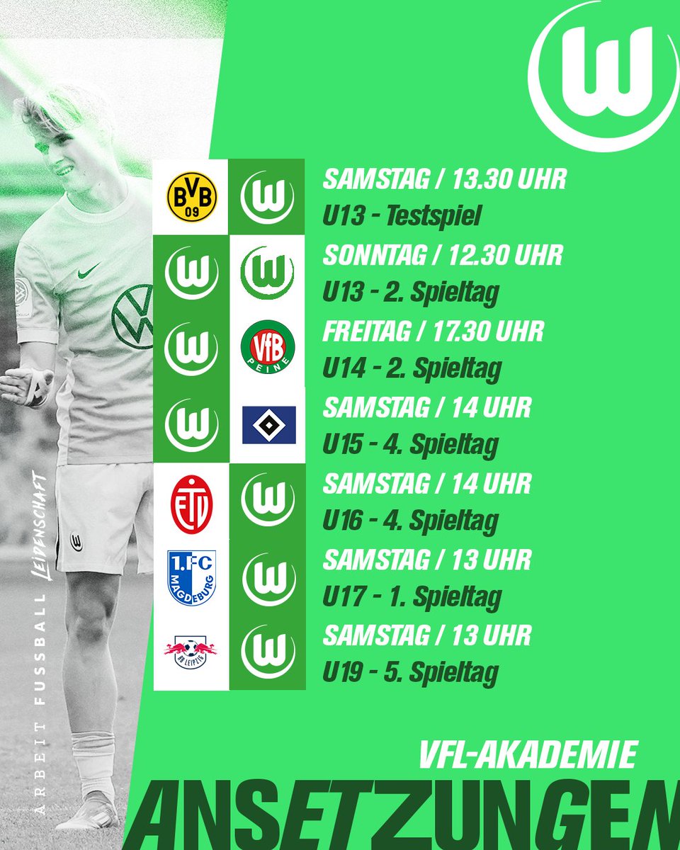 Fast alle unsere Akademie-Mannschaften sind im Pflichtspielmodus - unsere #U14 macht für das Wochenende heute den Anfang. ⏰

#VfLWolfsburg #VfLWolfsburgAkademie #Jungwölfe