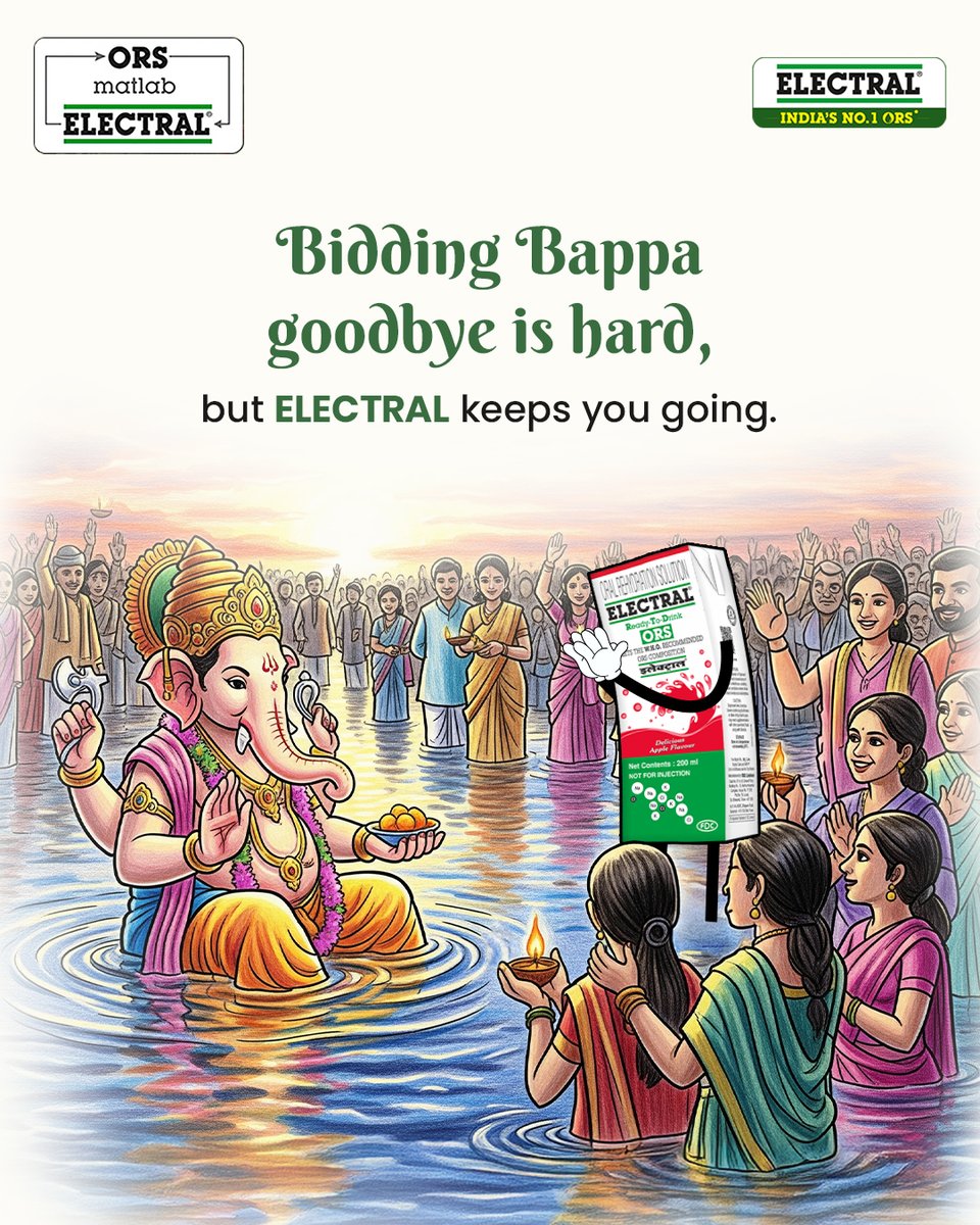 electralofc's tweet image. As the celebrations conclude with visarjan, the joy and blessings continue to flow around us keeping spirits high.
Electral keeps every moment energised and refreshed, so the devotion and celebration never truly end.

#Electral #ORSmatlabElectal #GaneshChaturthi #ElectralForIndia