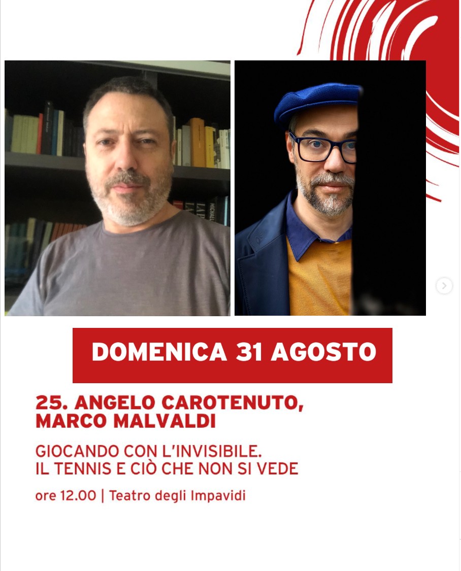 Sellerio editore (@sellerioeditore) on Twitter photo Giocando con l’invisibile. Il tennis e ciò che non si vede. Ne parlano Marco #Malvaldi e Angelo #Carotenuto <a href="/ancarot/">angelo carotenuto</a>, autore de La grammatica del bianco, domenica 31 agosto alle 12 al <a href="/FestdellaMente/">Festival della Mente</a> .
Tutte le info qui: festivaldellamente.it/it/?p=22649 Giocando con l’invisibile. Il tennis e ciò che non si vede. Ne parlano Marco #Malvaldi e Angelo #Carotenuto <a href="/ancarot/">angelo carotenuto</a>, autore de La grammatica del bianco, domenica 31 agosto alle 12 al <a href="/FestdellaMente/">Festival della Mente</a> .
Tutte le info qui: festivaldellamente.it/it/?p=22649