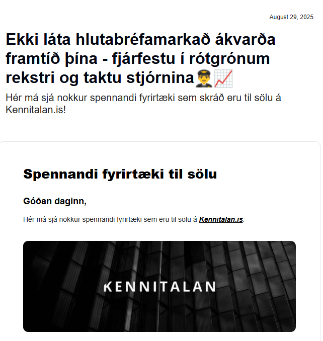Íslenski hlutabréfamarkaðurinn verður rusl næstu 12-18 mánuði. Keyptu þér frekar félag og byrjaðu að búa til eigin auð. 

Netverslanir, hestaleigur, ferðaþjónusta, smásala og veitingastaðir. 

Buy vs build beibí.