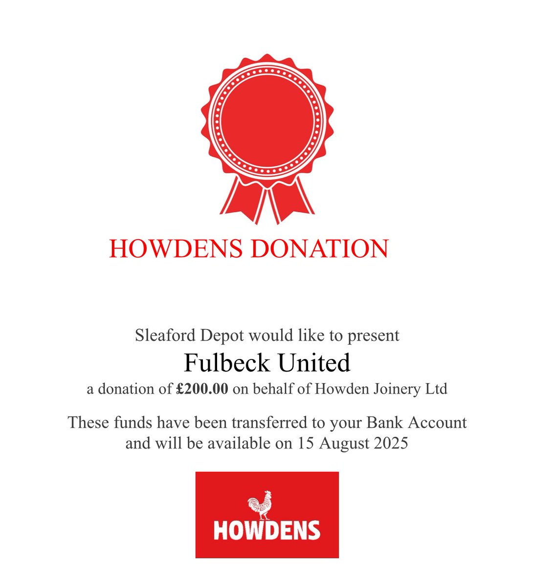 Tomorrow we face Nettlehem in the <a href="/lincsleague/">Lincs League</a> 

KO 15:00 🕒 

Bar open from 13:30 🍺 

Also a big shout out to our sponsor Howden Joinery Ltd for the donation! As you’re aware sponsors are the only thing that keep the club alive so really appreciate all the support 💪🏻

🌳🔴⚫️🌳