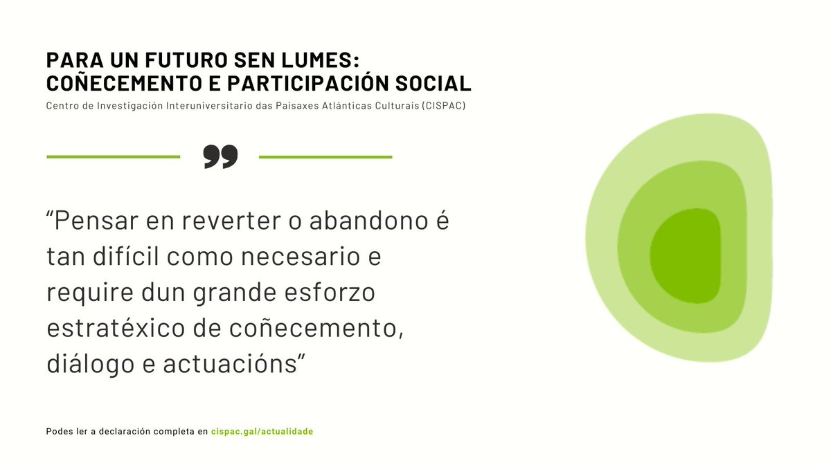 ℹ️ DECLARACIÓN | Para un futuro sen lumes: coñecemento e participación social

Dende o CISPAC trasladamos o noso apoio ás persoas afectadas e ás institucións implicadas nas solucións, poñéndonos ao seu dispor no que poidamos colaborar

cispac.gal/posts-actualid…