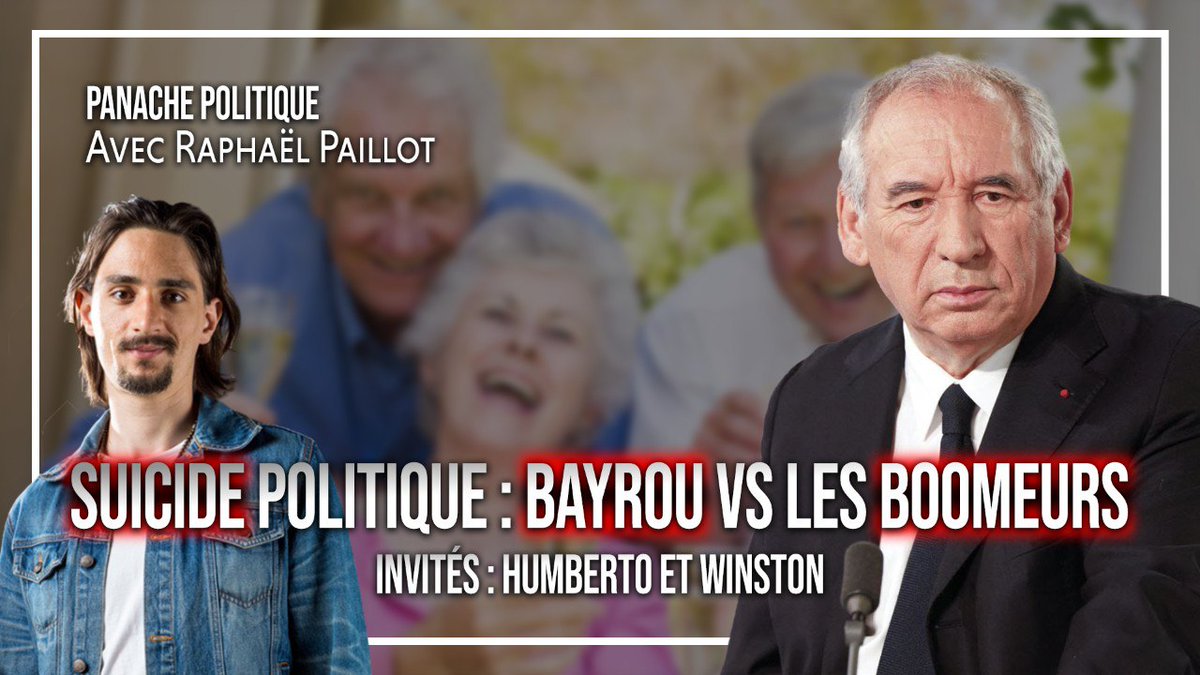 Afin de MAXIMISER le divertissement, nous commenterons tout à l'heure la croisade de Saint Bayrou contre les vils Boomeurs. Obtiendra-t-il la confiance ? Y aura-t-il une dissolution ?

À 18h sur <a href="/PanachePol/">Panache Politique</a> avec les glorieux <a href="/Humberto881991/">Humberto Pontes</a> et <a href="/natlon5/">Le Nationaliste Londonien (alias Winston)</a> 

Lien en dessous ⬇️