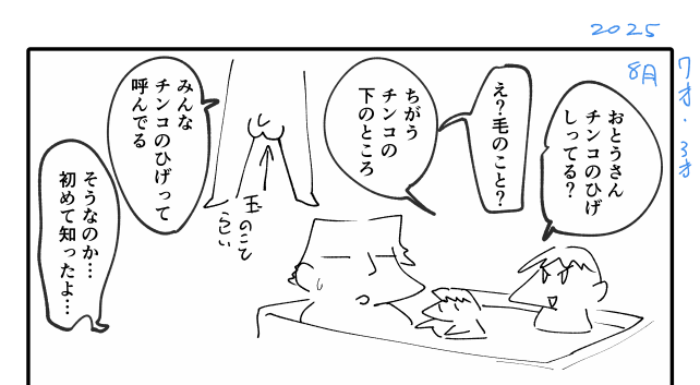 思い出し8月の日記。
小学2年生はチンコの玉を
チンコのひげって言ってるらしい。 