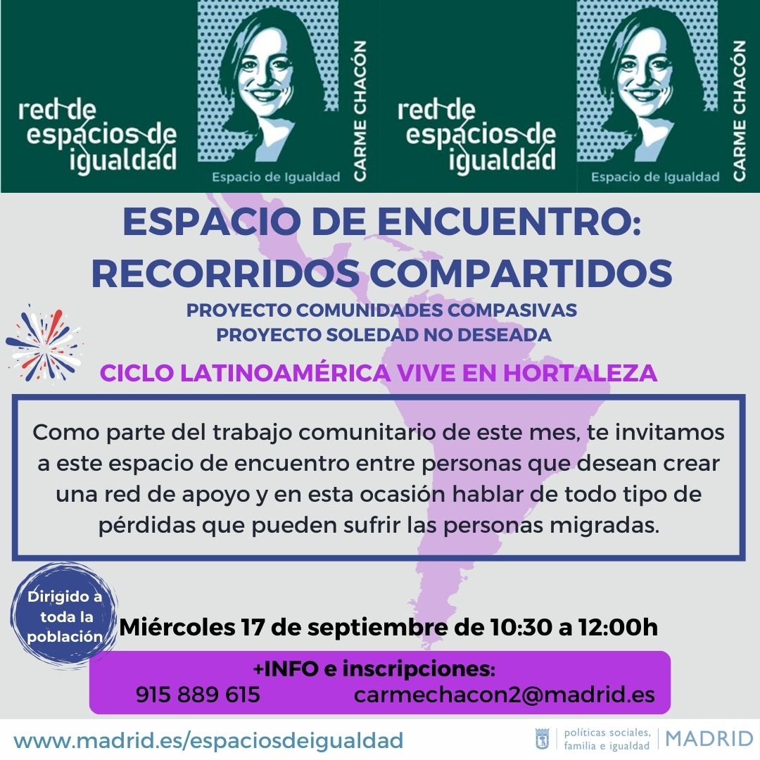 MadridIgualdad's tweet image. Los #EspaciosdeIgualdad de @MADRID colaboran habitualmente con los Centros Municipales de Salud Comunitaria #CMSc de @madridsalud a través de los Programas &apos;Comunidades Compasivas&apos; y &apos;Soledad No Deseada&apos;, ofreciendo cada mes diversas propuestas.            informate.madrid.es/nl65dLos