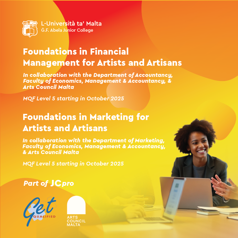 For details about these micro-credentials go to um.edu.mt/l/FOVR1 &amp; um.edu.mt/l/pKRhK. The whole list of micro-credentials offered by JC may be found @ jc.um.edu.mt/ourprogrammes/…

#JCMalta #microcredentials #financialmanagement #artists #artisans #marketing #getqualified