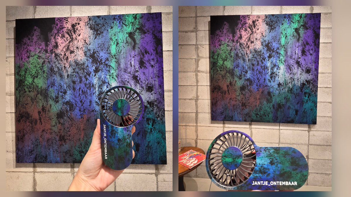 ZZN6SUYv4ok6m5R's tweet image. ハンディファンはオンラインで購入したから、今日初めて原画とご対面😌
形とロゴから横だと思い込んでたけど縦でした👀‼️
 #handover
EXPOも縦なのかな？
#JANTJE_ONTEMBAAR
#香取慎吾