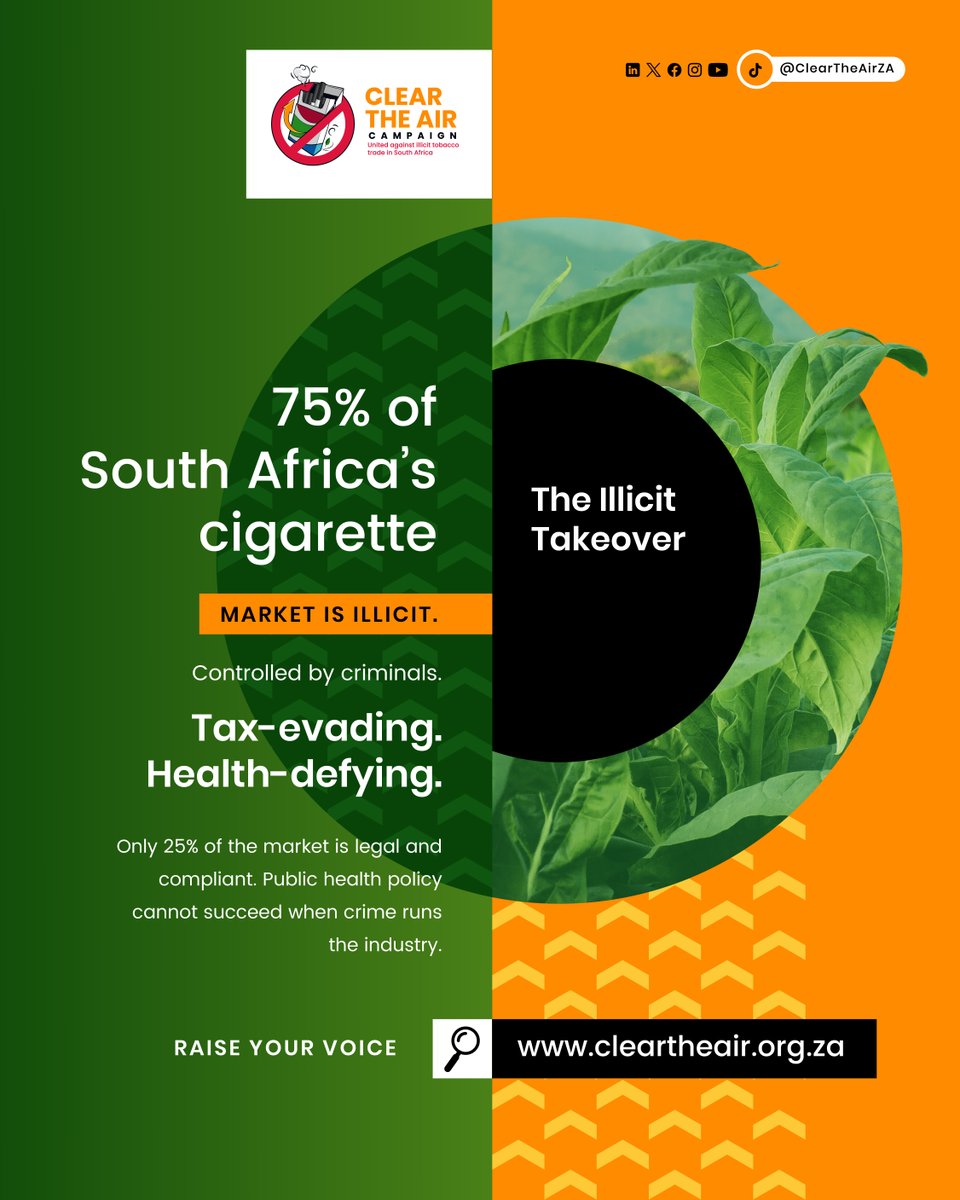 Illicit Tobacco = Organised Crime

Did you know that up to 75% of cigarettes sold in South Africa are illicit? These aren’t just cheap smokes, they are controlled by criminal networks that fuel organised crime, rob the country of billions in taxes, and threaten the safety of our