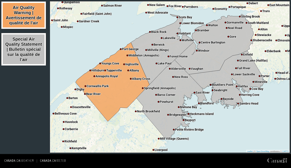 ECCCWeatherNS's tweet image. ❕AQ alerts in effect this morning for the Long Lake wildfire complex. Details: ow.ly/4YCj50WO3jn #NSStorm