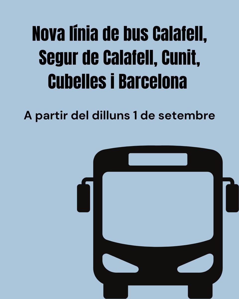 🚌 La nova línia de bus a Barcelona amb parada a #Cubelles entra en funcionament l'1 de setembre i oferirà 4 trajectes diaris d'anada i 4 de tornada els dies feiners.

➡️ Pararà a la rotonda de la Tèrmica, per proximitat a l'accés a l'autopista C32.

🔗cubelles.cat/actualitat/not…