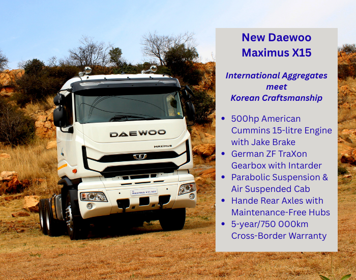 FleetWatchCC's tweet photo. Driving South Africa forward: How the Daewoo Maximus X15 turns challenges into opportunity

The Maximus isn’t just a truck - it’s a partner in growth.

👉 Read more: https://t.co/P7v1gVoBtl

#SponsoredBlog #FleetWatch #Daewoo https://t.co/obBofZn3tR