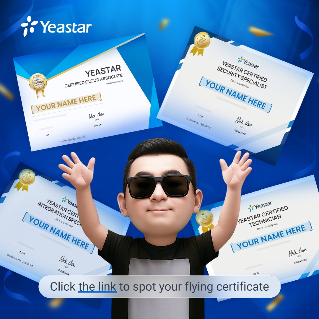 🏆Jason just tossed a pile of certificates - can you catch yours?

Join #Yeastar September Webinar to grab your certificate before it slips away!

Check out September's schedule⬇️
hubs.ly/Q03F-C8r0

#YeastarAcademy #Webinar #Training