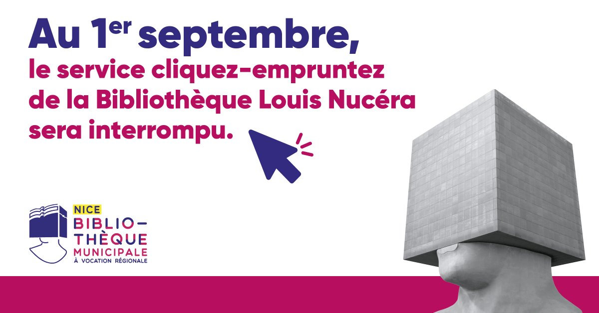 📚 Le service cliquez-empruntez de la bibliothèque Louis Nucéra est suspendu jusqu’à sa réouverture en décembre.

🔙 Prévoyez vos retours dans les autres bibliothèques du réseau
⏳ Vos réservations d’août sont à retirer avant le 30 août.

ℹ️ bmvr.nice.fr

#iLoveNice