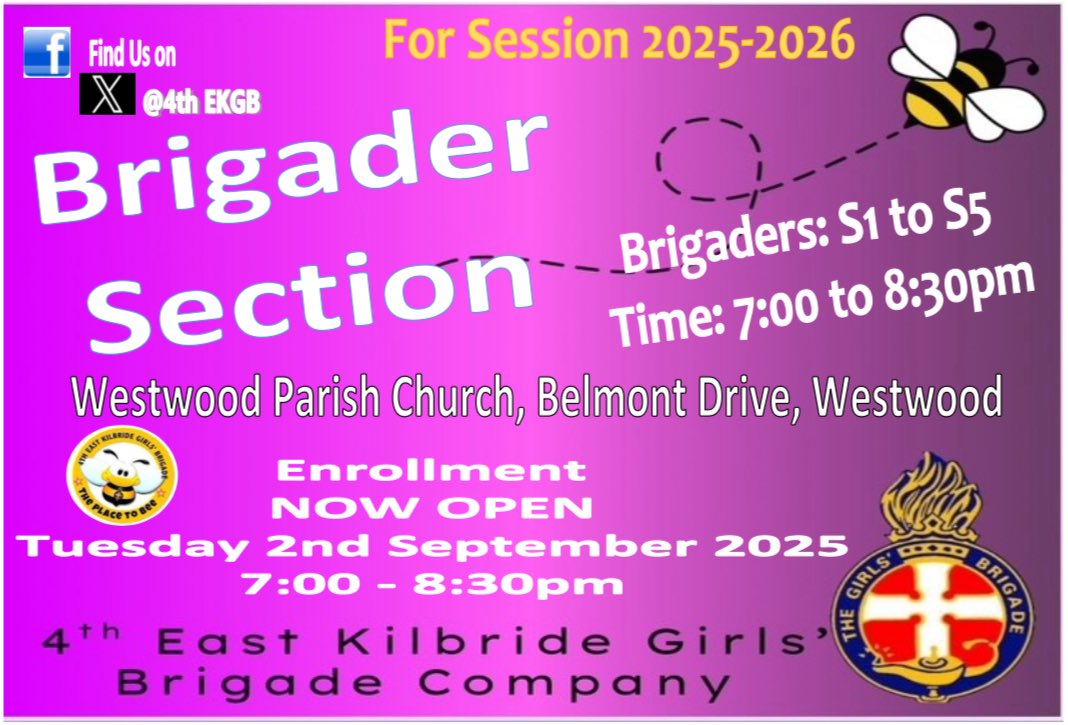 4th East Kilbride Girls’ Brigade Company Enrolment Night Tuesday 2nd Sept 2025