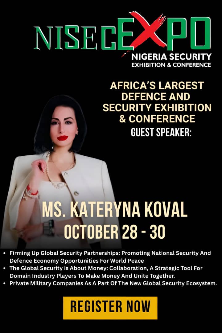 Meet one-on-one with  defence equipment buyers and end users you wouldn't meet elsewhere.

HAVE YOU BOOKED YOUR EXHIBITION SPOT AND CONFERENCE SEAT?
Date: 28th - 30th October
City: Abuja - Nigeria
CONTACT:
Mr. Richmond Jesse
Head of Sales
WhatsApp: +2348136665888