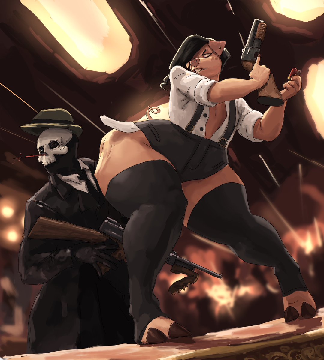 What Quinn has to resort to when his hands aren’t free. 😤
<a href="/DoodToon/">DoodToon 🍉 (more active on bsky)</a>’s Quinn hip checking <a href="/Wulver101/">Wolfrik</a>’s Grimm.
#anthro #art #digitalart #procreateart