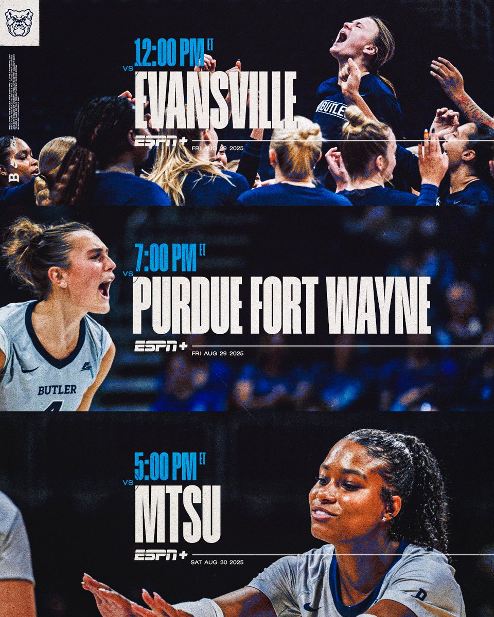 Butler Volleyball is Back! The Big Dawg Kickoff is here!! The Dawgs will play 3 matches in 2 days. 
📺 bit.ly/3HV7Mu4
📊 bit.ly/41ZVXtj
📍 Hinkle Fieldhouse