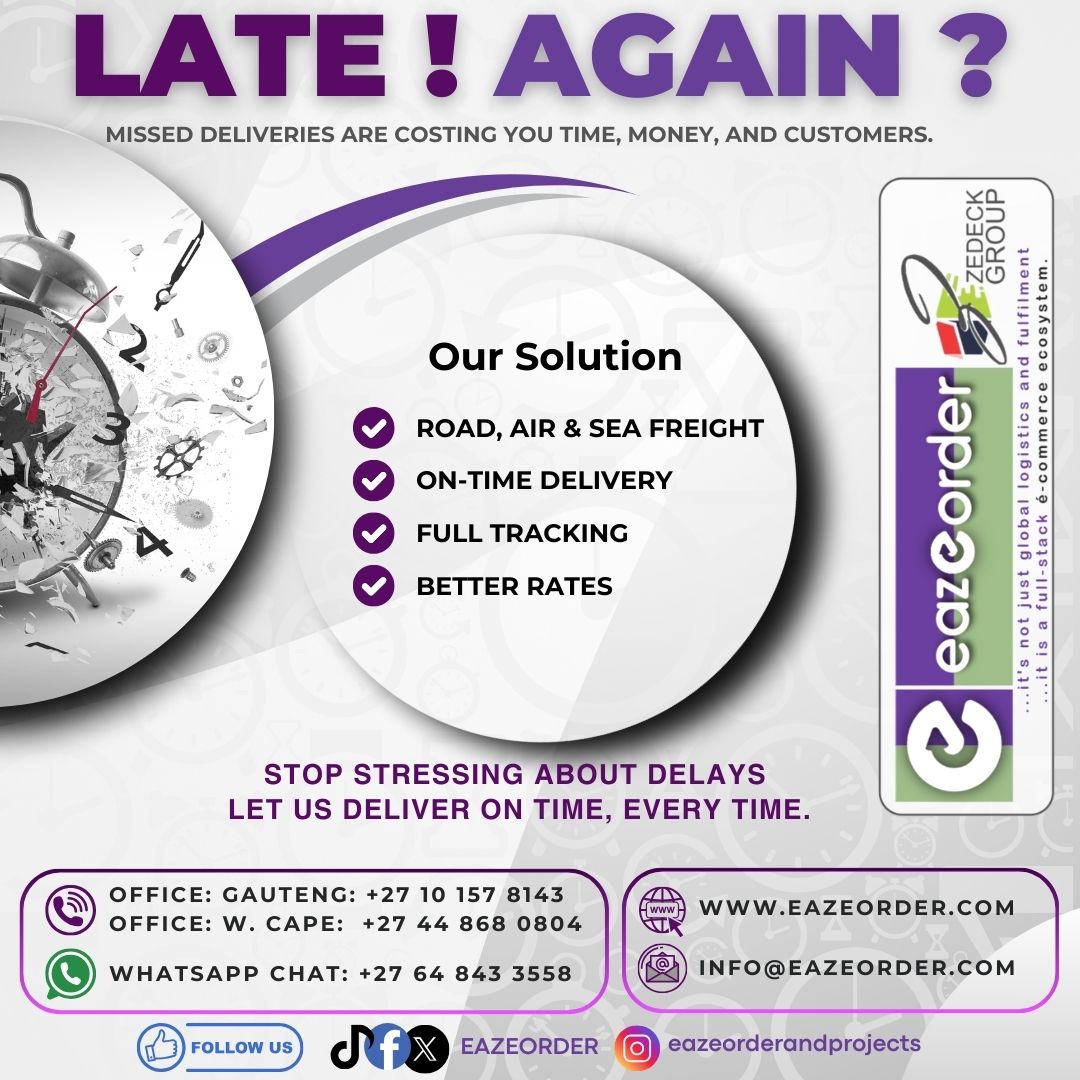 🚨 LATE AGAIN?
Missed deliveries are draining your time, budget, and customer trust.
It’s time to stop the losses and start delivering with confidence.
The EAZEORDER Solution:
Freight by Road, Air &amp; Sea
Guaranteed On-Time Delivery
Full Tracking &amp; Visibilit
#eazeorder #crossborder