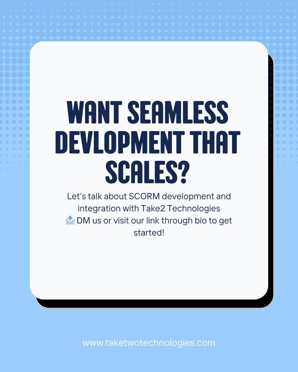 taketwotech's tweet image. To get started:
👨‍💻 Visit our site: taketwotechnologies.com
📩 Mail us at: ms@taketwotechnologies.com 

#SCORM #eLearning #LMS #DigitalLearning #InstructionalDesign #Rise360 #ArticulateStoryline #Moodle