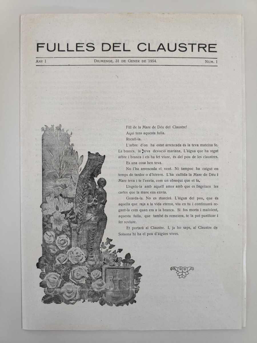 Fa 71 anys, van aparèixer per primera vegada les Fulles del Claustre, una publicació clau per a les festes de la Coronació.
Ens fa il·lusió recuperar aquesta eina que ens permet aprovar-vos a la feina i al dia a dia del Santuari de la nostra Patrona i a la Confraria. 
2/3