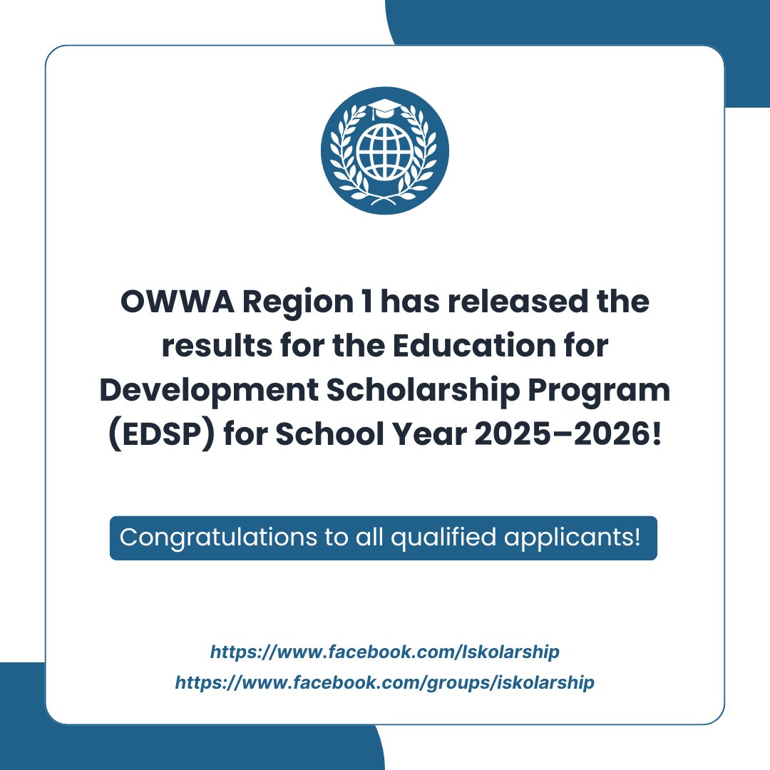 Iskolarship's tweet image. 🎓 Heads up, OWWA scholars from Pangasinan &amp;amp; La Union!

EDSP results for SY 2025–2026 are out! 📣

📧 Check your email for the list of qualifiers + orientation &amp;amp; contract signing details.

#iskolarshipupdates #OWWA #EDSP #OWWAScholar #Pangasinan #LaUnion