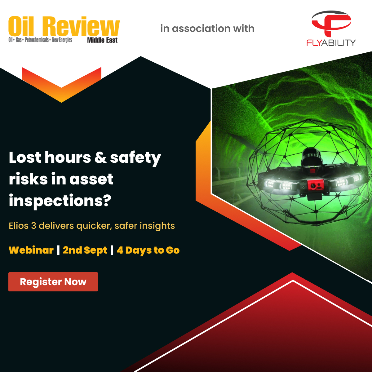 OilReview's tweet image. ⏳ Only 4 days to go!
Inspection teams face downtime, limited visibility &amp;amp; safety risks. See how Elios 3 helps operators like @tupras &amp;amp; ZainTECH overcome them.

📅 Sep 2 | 2 PM GST | Free &amp;amp; Virtual
🔗 zurl.co/RaN85

#ConfinedSpaceSafety #DroneTech #HSELeadership