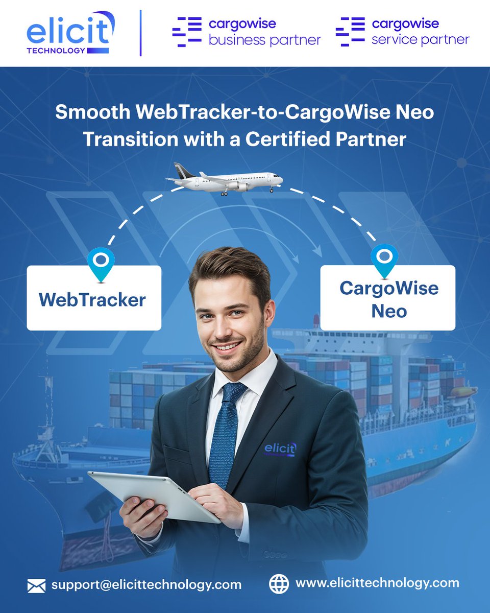 ElicitTechnlgy's tweet image. CargoWise WebTracker ends 2026 – Switch to Neo with a certified partner.
Read more: shorturl.at/dcaqV
Visit us at: elicittechnology.com
#CargoWiseNeo #CargoWiseMigration #LogisticsTechnology #SupplyChainVisibility #WorkflowAutomation #ElicitTechnology