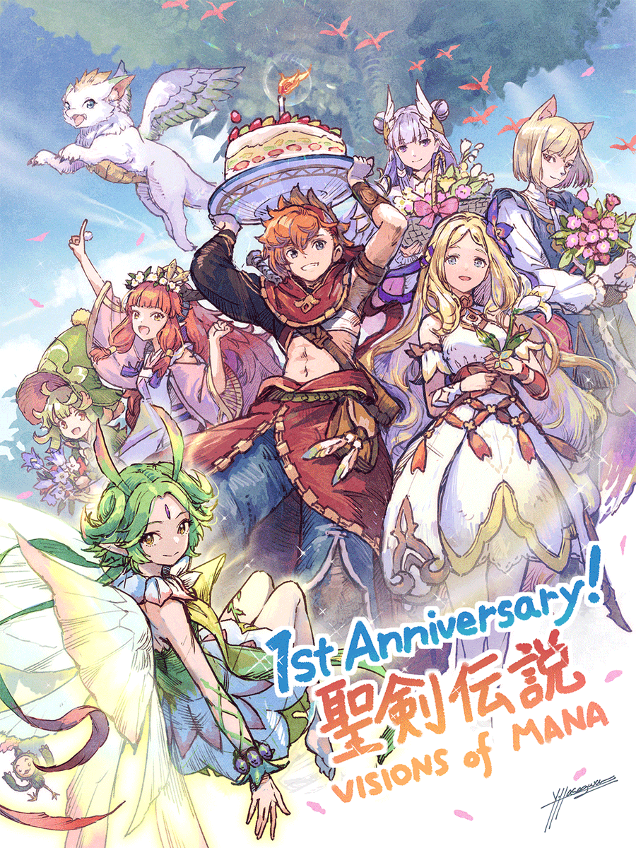 Celebrating Visions of Mana's first anniversary with brand-new art by illustrator Yasushi Hasegawa!

Have you played the game yet?