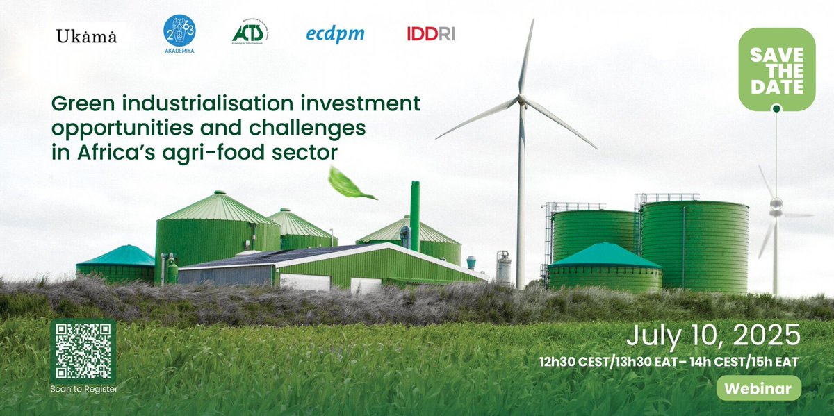 AKADEMIYA2063's tweet image. Did you know?

The Africa-Europe think tanks network #Ukåmå and #AKADEMIYA2063, in partnership with #ACTS, #ECDPM, and #IDDRI, hosted a webinar on “Green Industrialization Investment Opportunities and Challenges in Africa’s Agrifood Sector.” The roundtable brought together