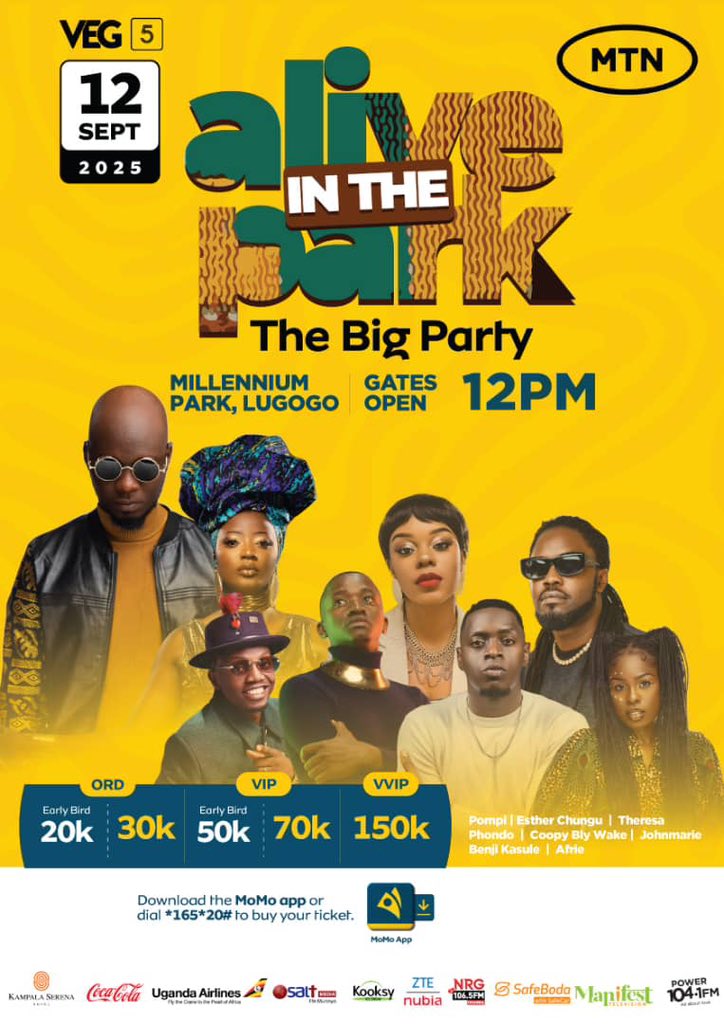 #AliveInThePark 12 DAYS TO GO!✈️

🇿🇲@thepompi
🇿🇲<a href="/itsEstherChungu/">MrsNyathando</a>
🇲🇼<a href="/theresaphondo/">Theresa Phondo</a>
🇺🇬<a href="/coopybly/">Coopy Bly</a> x <a href="/_JohnMarie/">JohnMarie</a> x <a href="/BenjiKasule/">A Benji😎</a> x <a href="/wake_256/">Words of Wake</a> x <a href="/afriecangal/">A F R I E 🔥</a> &amp; MORE!

🗓️ 12th Sept
📍Millenium Park, Lugogo

Earlybird 🎫👉🏾 bit.ly/3H5fX6A
(NO PHYSICAL TICKETS)
✨VVIP 👉🏾 0782300142