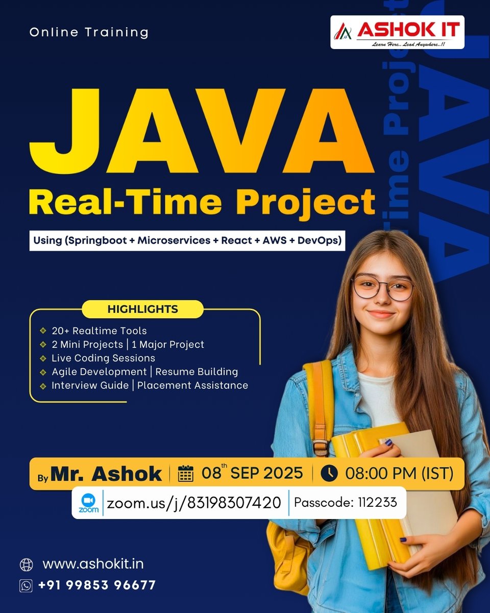 ashokitschool's tweet image. 🚀 𝗟𝗲𝗮𝗿𝗻 𝗝𝗔𝗩𝗔 𝗥𝗲𝗮𝗹-𝗧𝗶𝗺𝗲 𝗣𝗿𝗼𝗷𝗲𝗰𝘁 🚀
💻 Using Spring Boot + Microservices + React + AWS
Register : tr.ee/dwOwVl
📅 Starts: 01st Sep 2025 | ⏰ 8 PM (IST)
👨🏫 By Mr. Ashok | Ashok IT
#JavaRealTimeProject #Javatraining #ashokit