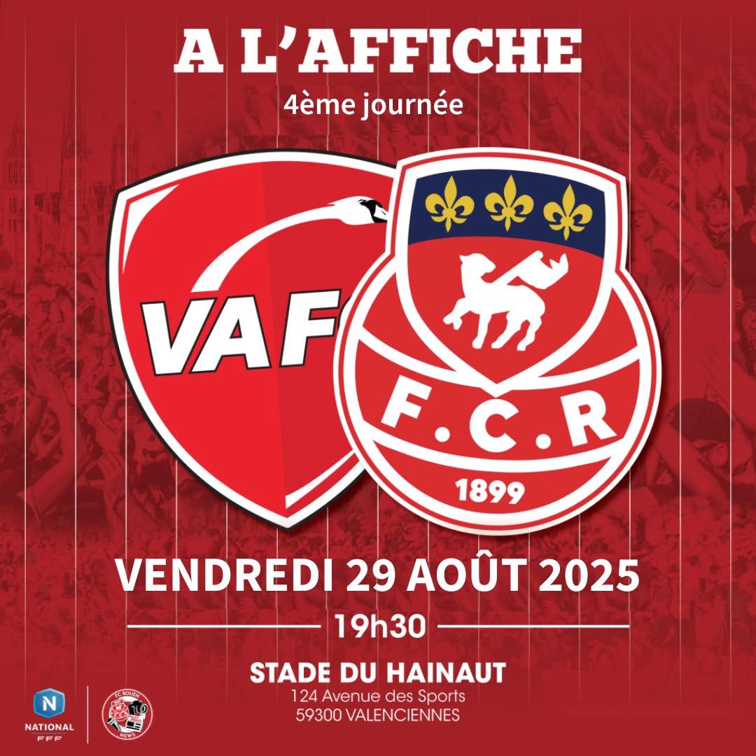 📆 𝗟'𝗮𝗺𝗯𝗶𝘁𝗶𝗼𝗻 𝗱𝗲 𝗿𝗮𝗺𝗲𝗻𝗲𝗿 𝗱𝗲𝘀 𝗽𝗼𝗶𝗻𝘁𝘀. Le FC Rouen se déplace à Valenciennes, où les supporters Rouennais devraient être nombreux. 𝗔𝗹𝗹𝗲𝘇 𝗥𝗼𝘂𝗲𝗻 ! 💪🔴⚪

📺 | BFM Normandie
💻 | Twitch RMCsport
💻 | Youtube 
📳 | #VAFCFCR 

#TeamFCR #Normandie