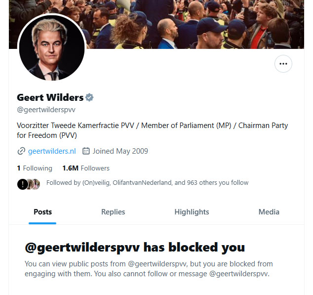 Lange tenen <a href="/geertwilderspvv/">Geert Wilders</a>? Ik plaats één kritische noot op een opmerking van je gericht aan <a href="/MonaKeijzer/">Mona Keijzer</a> en dit is het resultaat? Teleurstellend, ik dacht dat je wel tegen kritiek kon? Kennelijk heb ik wat dat betreft een verkeerde inschatting gemaakt?