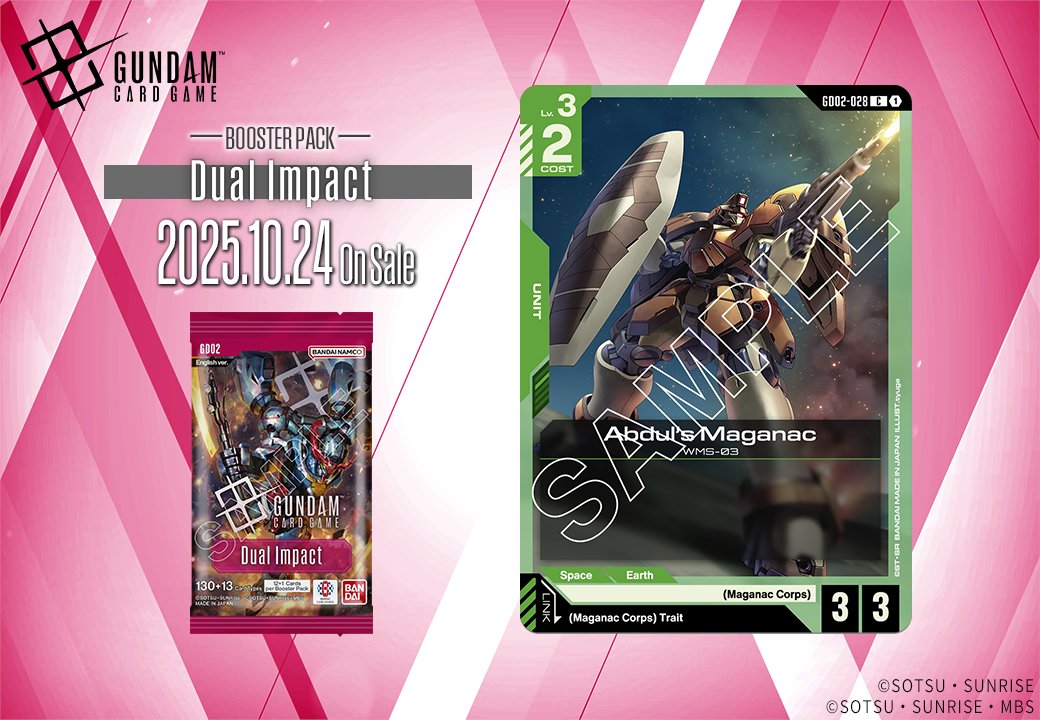 [Booster Pack 02 Card Showcase]

Introducing Abdul's Maganac!

Included in the Dual Impact [GD02] booster pack which releases 10/24(Fri)!

▽Product Info
gundam-gcg.com/en/products/gd…

#GCG
#GundamCardGame
#GundamWing
