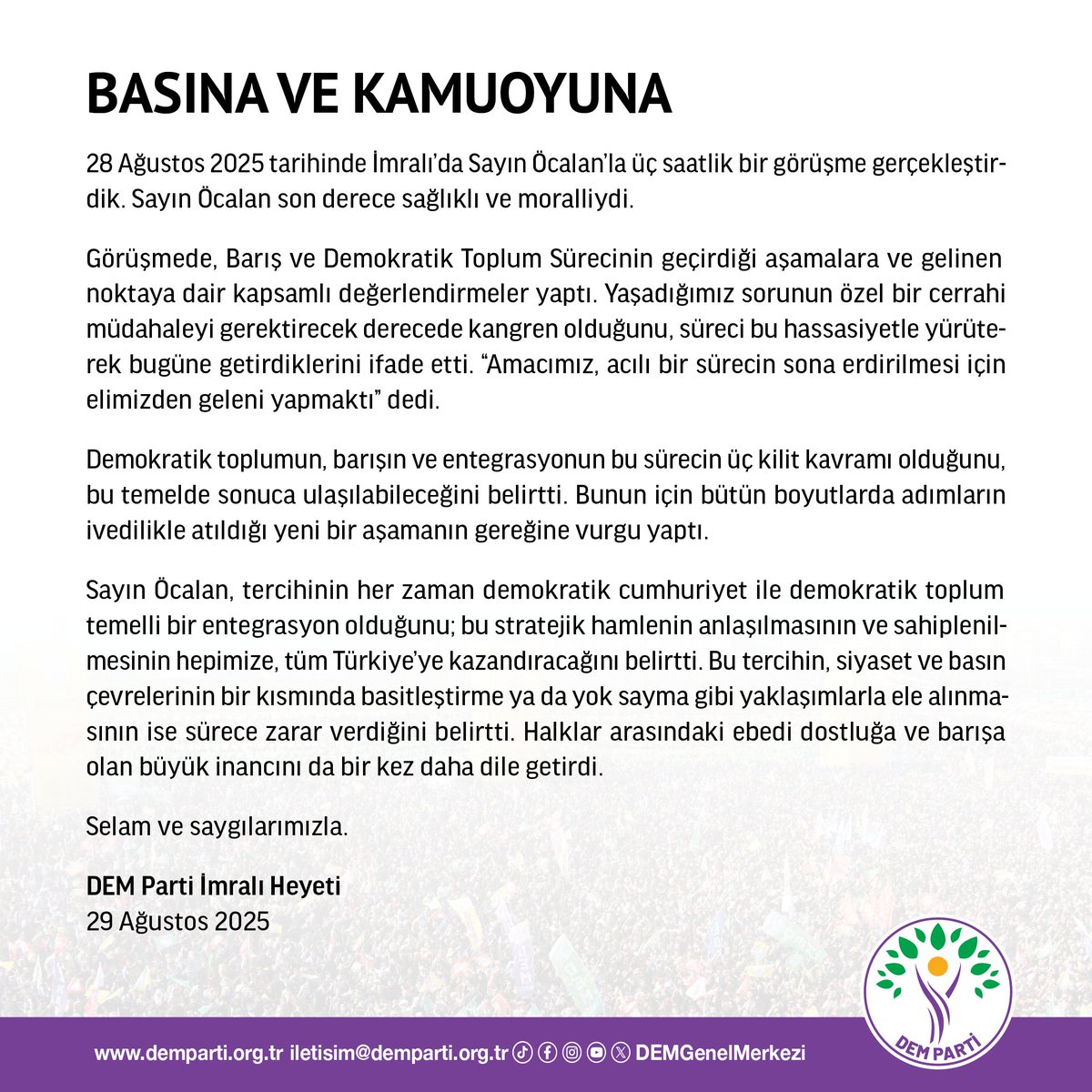 DEM Parti İmralı Heyetinin açıklaması:

demparti.org.tr/tr/basina-ve-k…