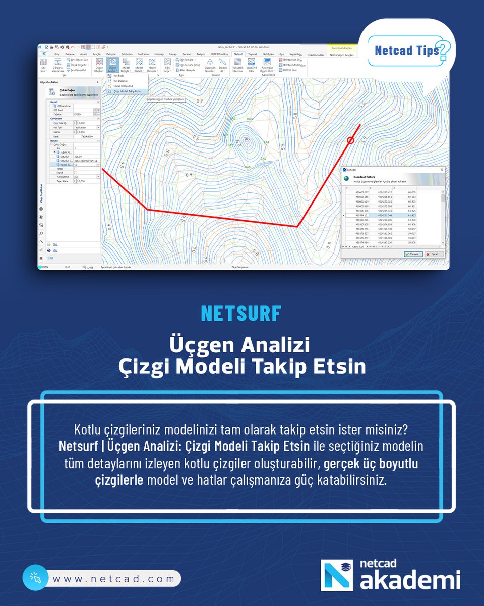 NetcadKampus's tweet image. Netsurf – Üçgen Analizi: Çizgi Modeli Takip Etsin ile kotlu çizgileriniz modelinizi tam olarak takip etsin ister misiniz?

🔗netcad.com/tr/urunler/net…

#Netcad #TurkiyeninCBSAkademisi #Netsurf