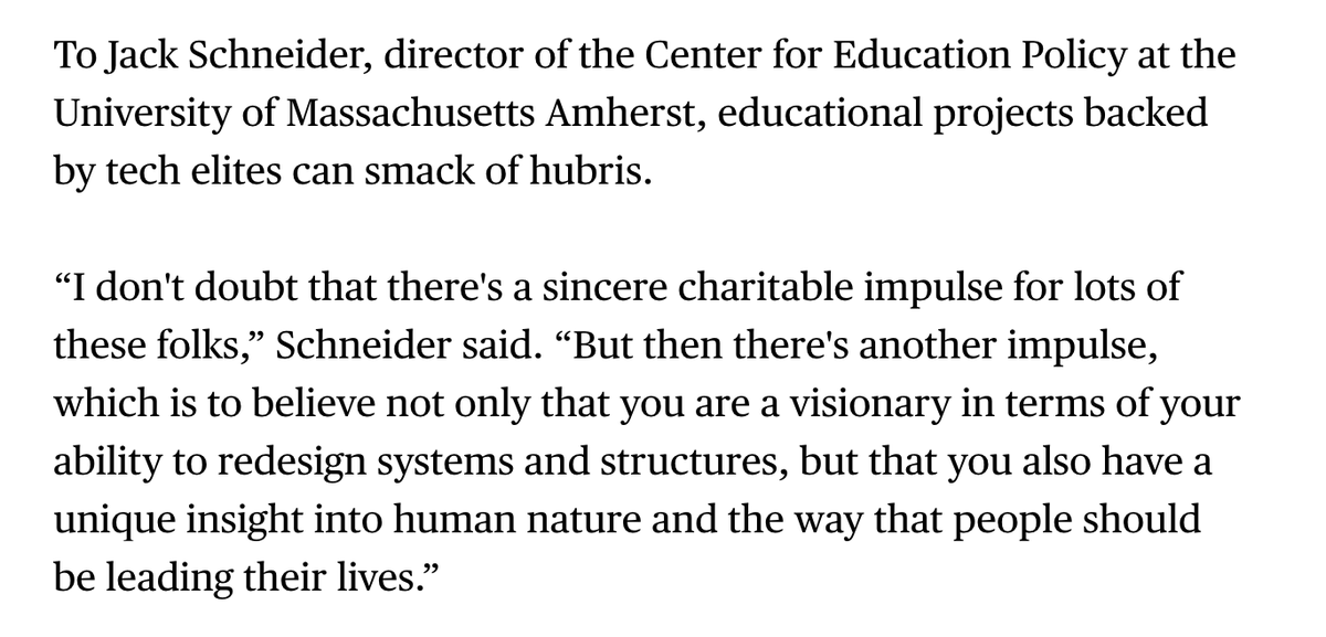 Quote from Jack Schneider on tech elites and hubris in educational projects